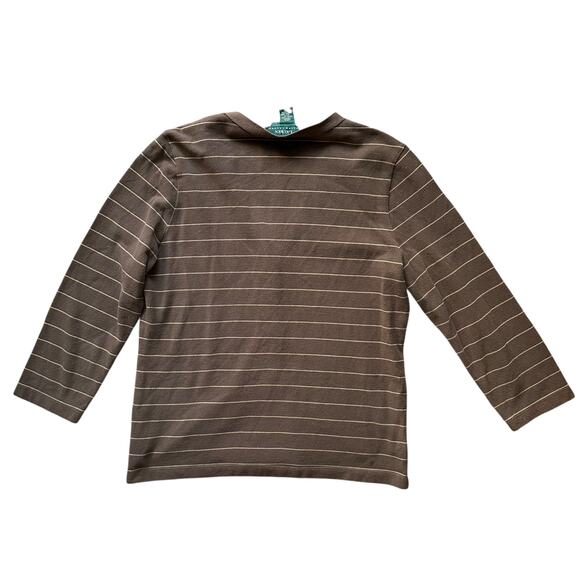 Vintage Lauren Ralph Lauren 100% Cotton Stripped Brown 3/4 Sleeve Cardigan Sz Lg - Picture 3 of 9